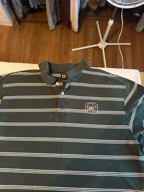 Ohio Striped Polo Shirt in Dark Green with White Stripes